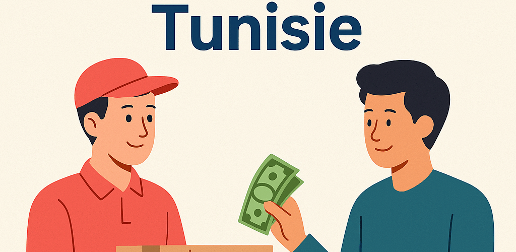 Paiement à la livraison en Tunisie – illustration livreur, colis et paiement – PetitsPrix.tn