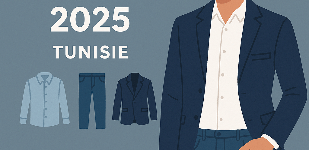 Mode homme Tunisie 2025 – illustration jean, chemise et veste tendance – PetitsPrix.tn