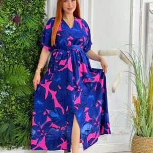 Robe Twinkie Fibranne – Bleu & Fuchsia (feuillage) vente en ligne