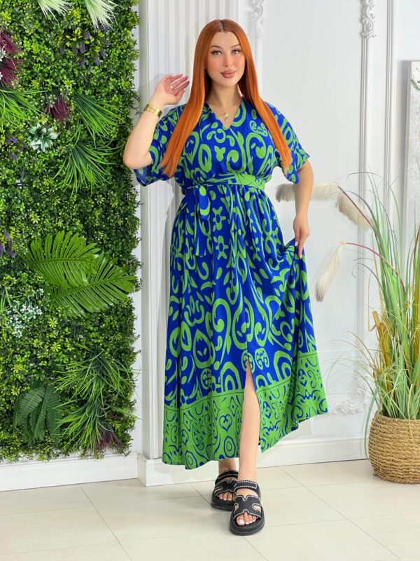 Robe Twinkie Fibranne – Vert & Bleu (ethnique)
