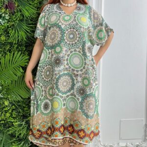 Robe imprimée cercles mandala verts, jaunes et orange