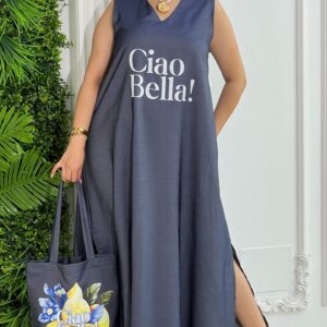 Robe longue en tissu fluide + Tote Bag “Ciao Bella” – Collection Été 2025