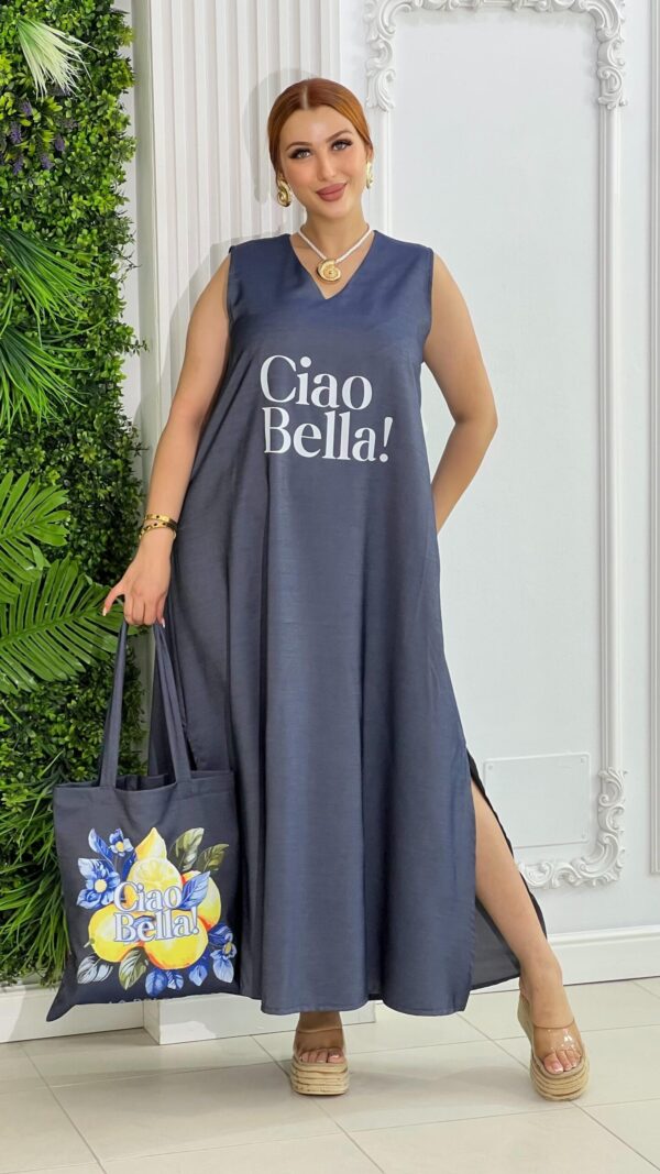 Robe longue en tissu fluide + Tote Bag “Ciao Bella” – Collection Été 2025