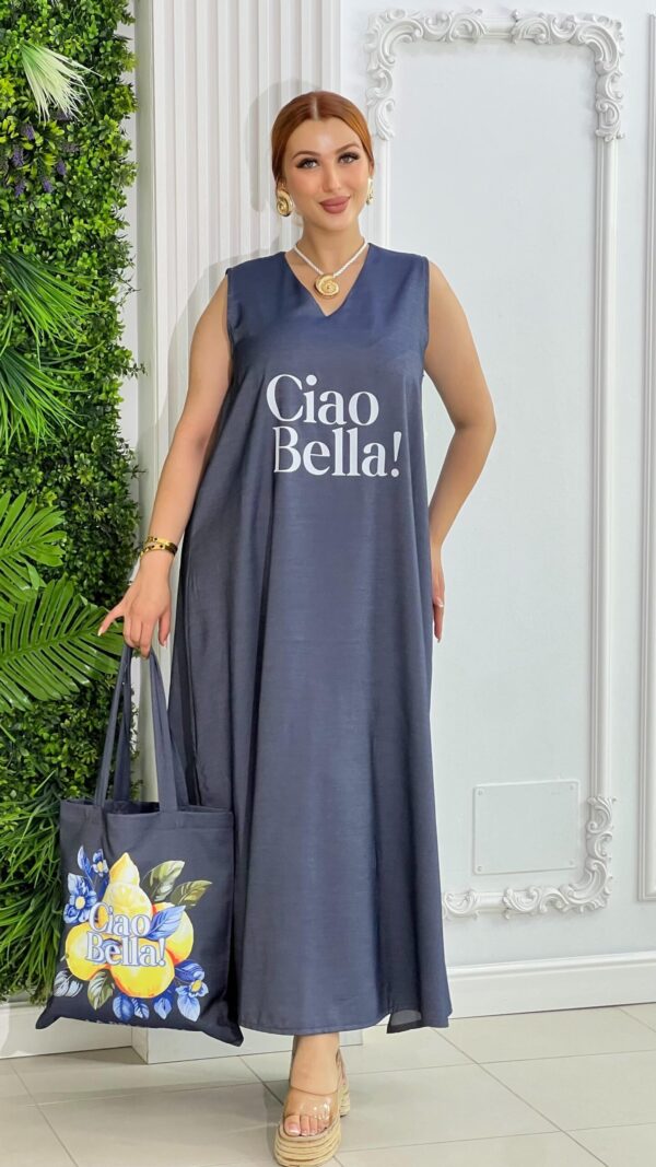 Robe longue en tissu fluide + Tote Bag “Ciao Bella” – Collection Été 2025