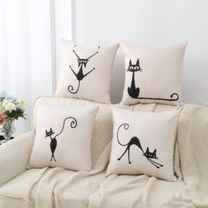 Lot de 4 housses de coussins pour canapé – Couple de chats