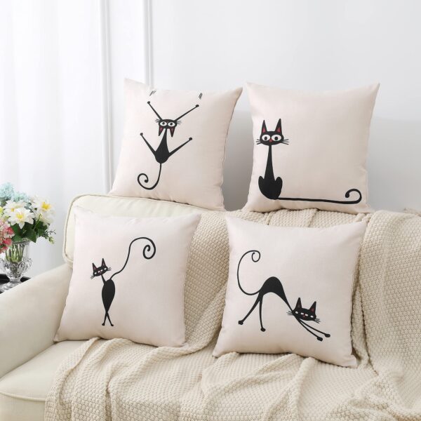 Lot de 4 housses de coussins pour canapé – Couple de chats