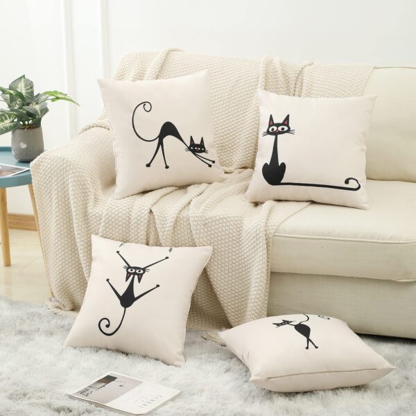 Lot de 4 housses de coussins pour canapé – Couple de chats