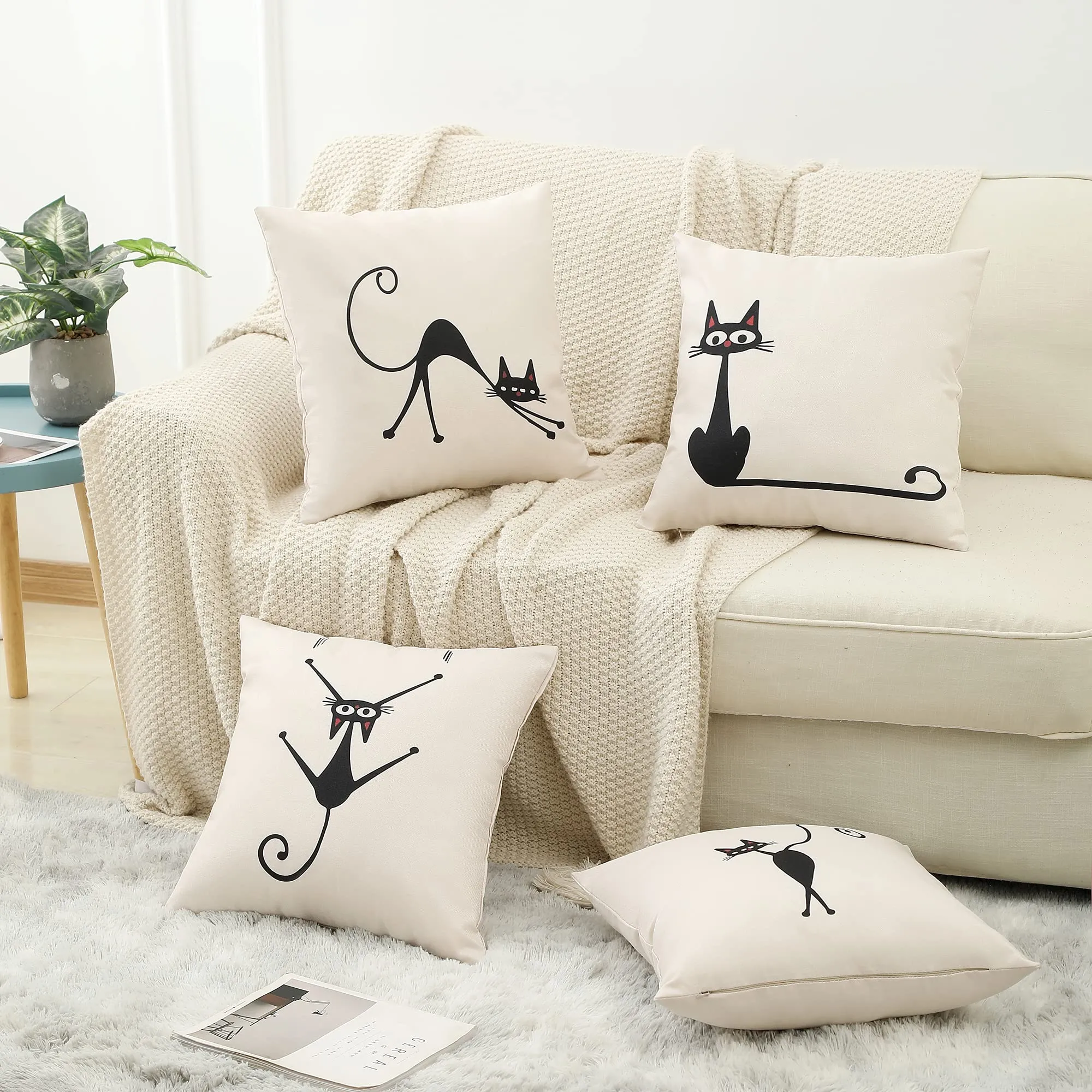 Lot de 4 housses de coussins pour canapé – Couple de chats – Image 7