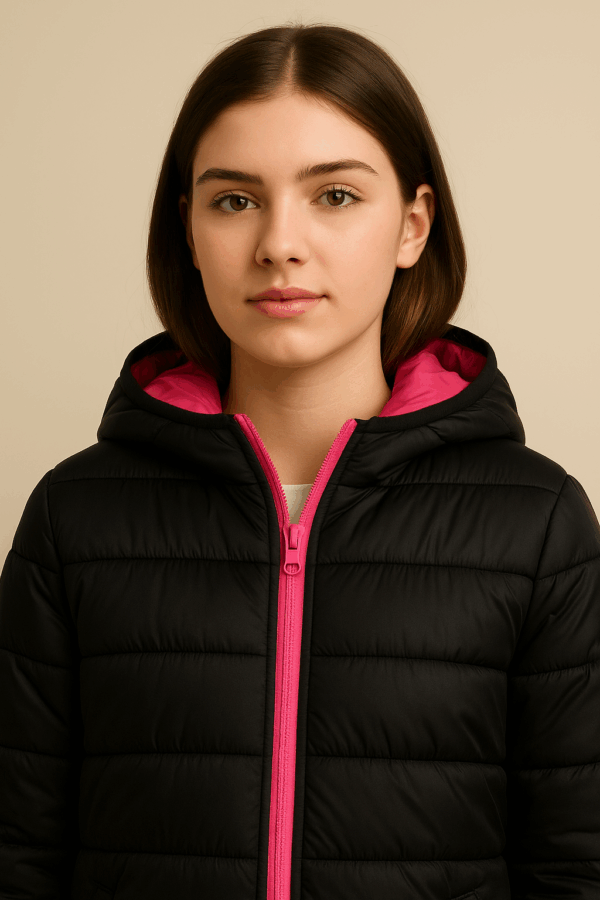Doudoune noire à capuche fille 12–18 ans