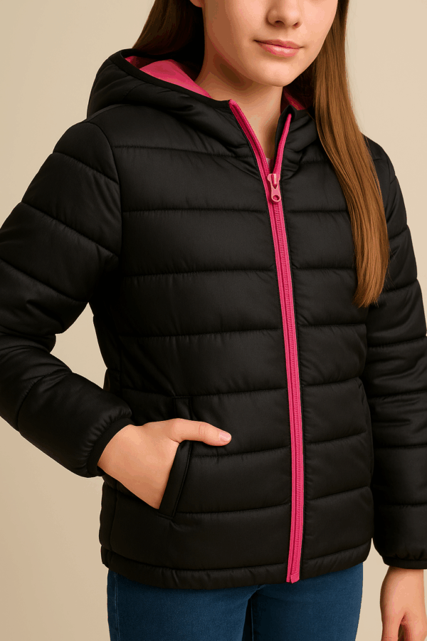 Doudoune noire à capuche fille 12–18 ans