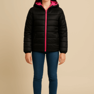Doudoune noire à capuche fille 12–18 ans