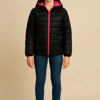 Doudoune noire à capuche fille 12–18 ans