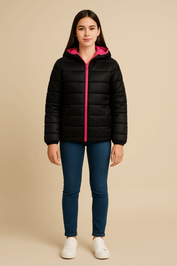 Doudoune noire à capuche fille 12–18 ans