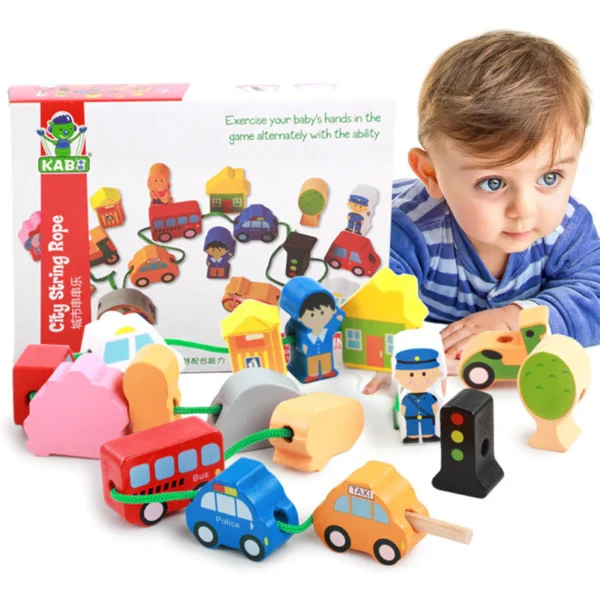 Ensemble de blocs de construction en bois coloré