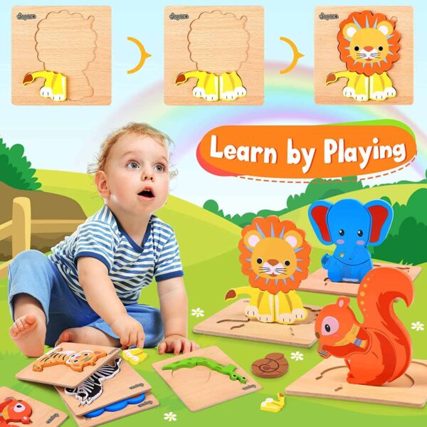 Puzzles animaux en bois pour garçons et filles