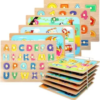 Ensemble de puzzles à chevilles en bois