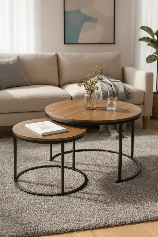 Set de 2 table basses ronde 60cm et 40cm | Salon moderne