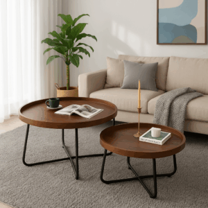 set de 2 tables rondes basses 65cm/65cm et 80cm/80cm