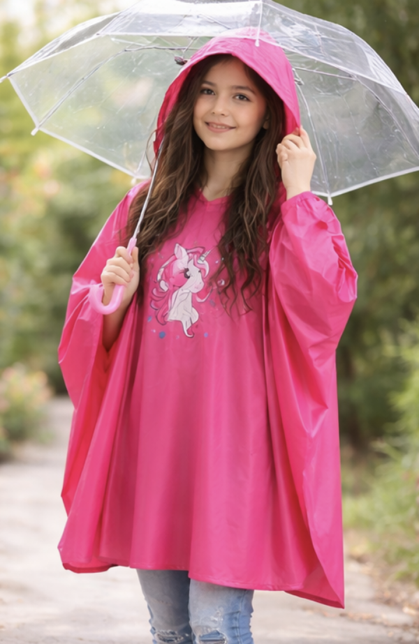 Poncho de pluie imperméable pour enfants – Rose licorne