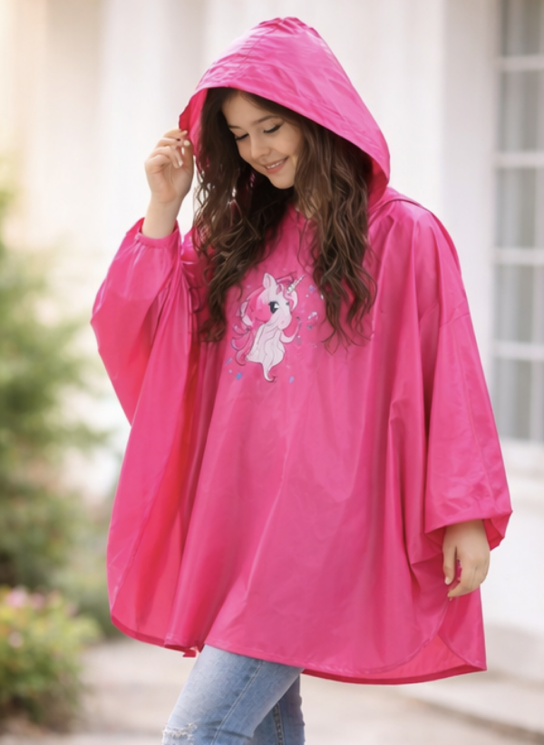 Poncho de pluie imperméable pour enfants – Rose licorne