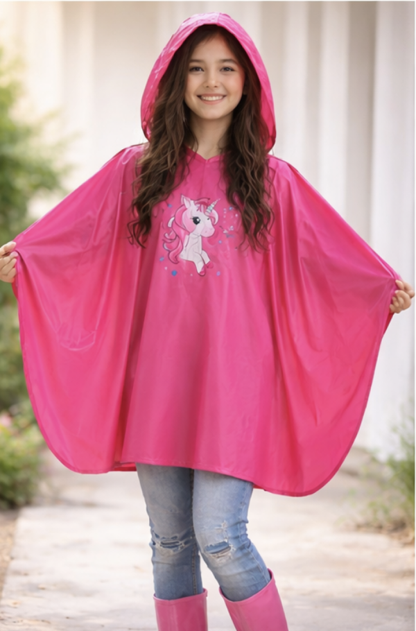 Poncho de pluie imperméable pour enfants – Rose licorne