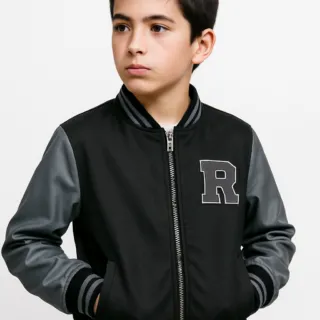 Blouson Teddy garçon noir & gris