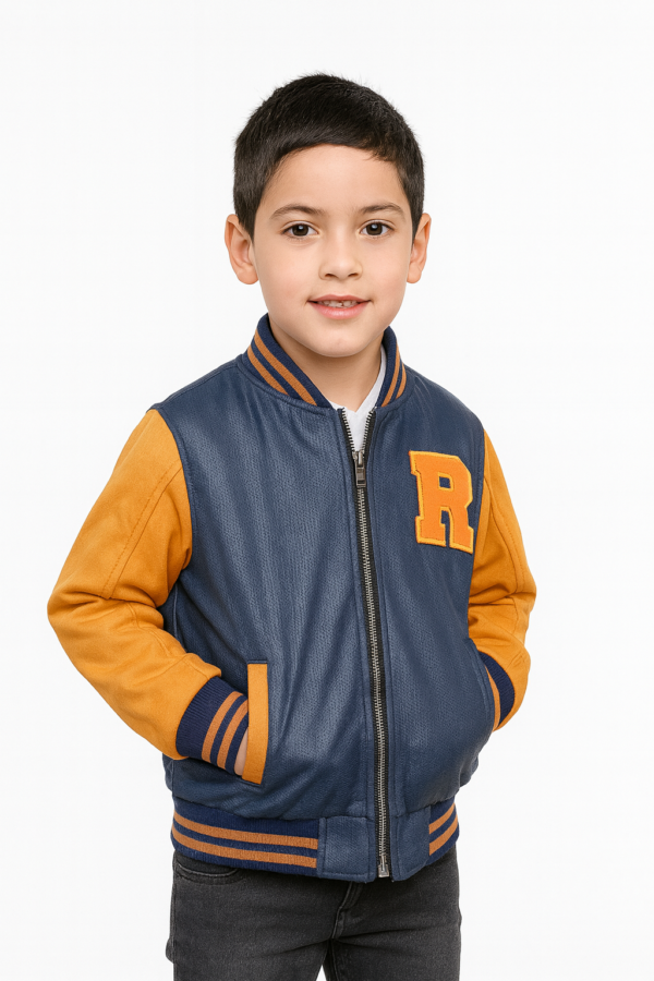 Blouson Teddy garçon Oranger & gris