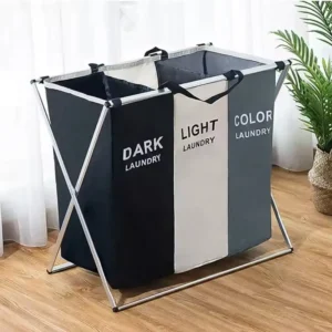 Grand panier à linge pliable 3 compartiments (60×65×40 cm)