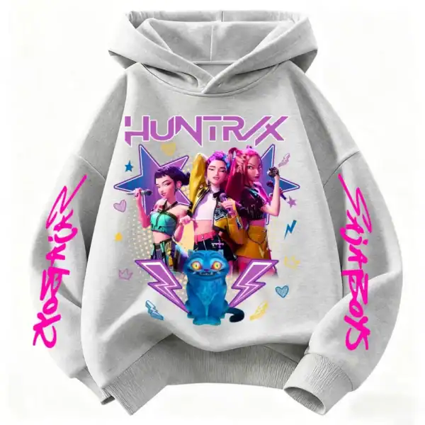 Sweat à capuche Huntrix gris – imprimé pop (HUNTR/X)