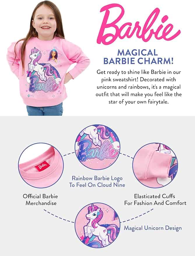 Sweat-shirt Barbie Licorne Rose pour Fille (8–14 ans) Sweat-shirt Barbie Licorne Rose pour Fille (8–14 ans)