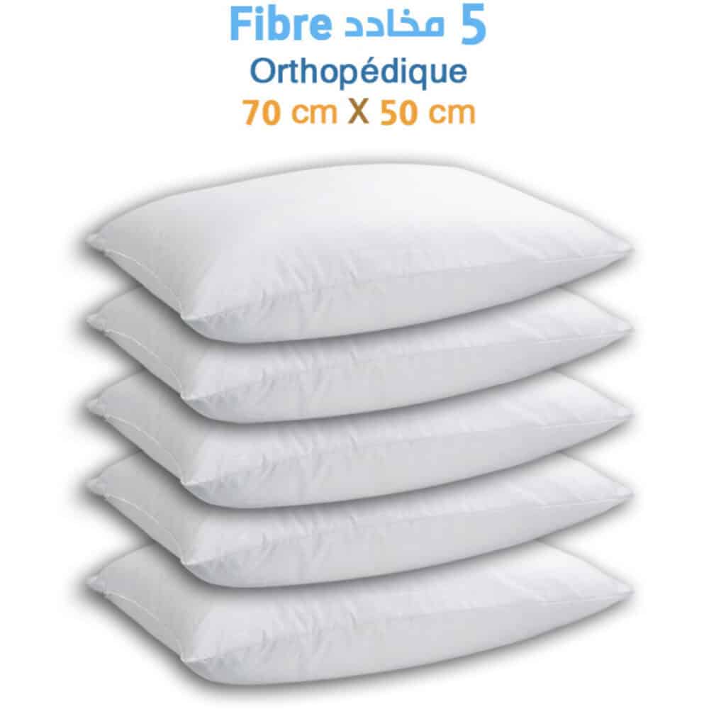 Lot de 5 Oreillers Orthopédiques Fibre Top Qualité Lavable Lot de 5 Oreillers Orthopédiques Fibre Top Qualité Lavable