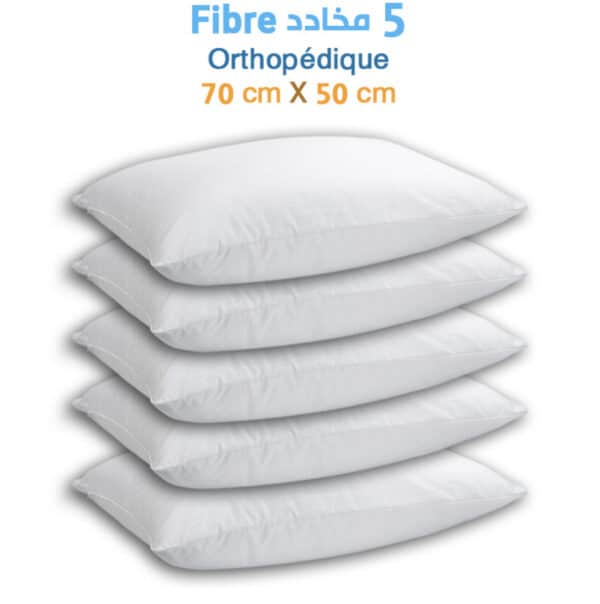 Lot de 5 Oreillers Orthopédiques Fibre Top Qualité Lavable