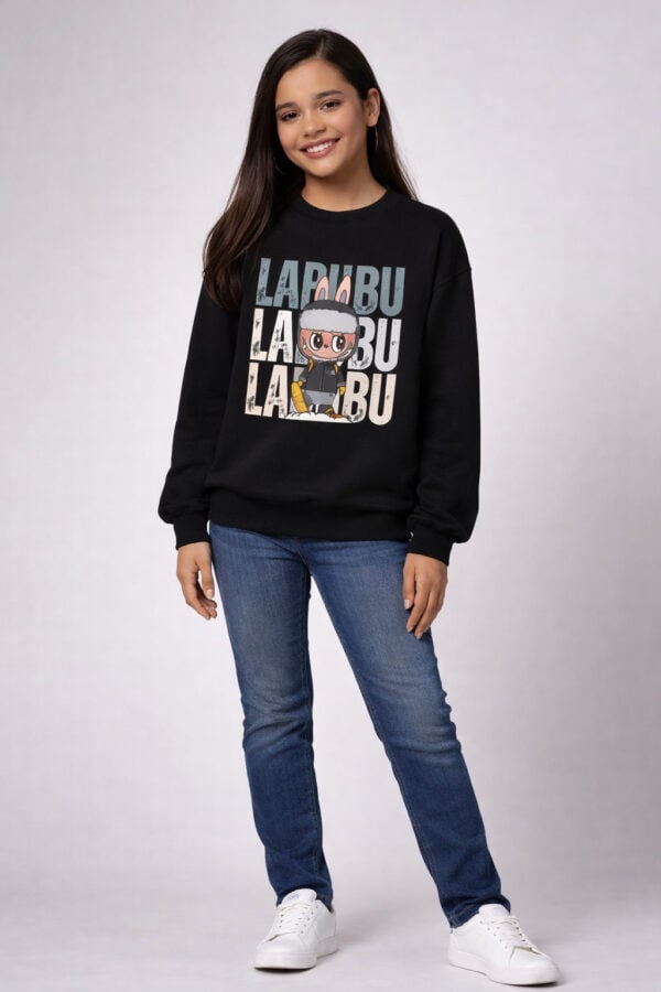 Sweatshirt Labubu Enfant Noir – Garçon & Fille | 8 à 14 ans