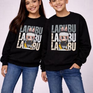 Sweatshirt Labubu Enfant Noir – Garçon & Fille | 8 à 14 ans