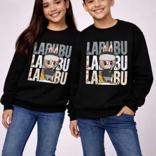 Sweatshirt Labubu Enfant Noir – Garçon & Fille | 8 à 14 ans