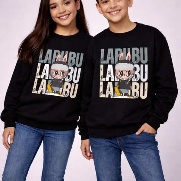 Sweatshirt Labubu Enfant Noir – Garçon & Fille | 8 à 14 ans