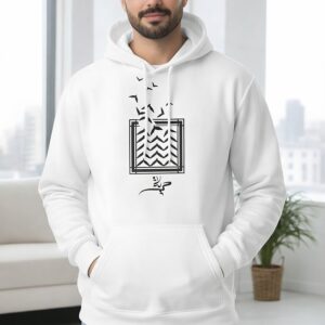 Sweat à capuche blanc homme avec motif graphique et écriture arabe – Style moderne