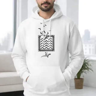 Sweat à capuche blanc homme avec motif graphique et écriture arabe – Style moderne