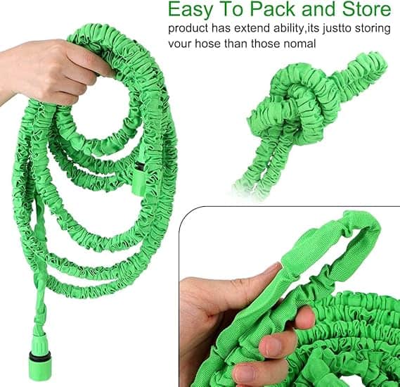 Tuyau d'arrosage extensible de 22,5 mètres avec accessoire multifonction, idéal pour jardinage, arrosage facile et stockage pratique. Parfait pour l'entretien de votre jardin.
