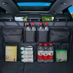 Organisateur de coffre de voiture gain de place avec 8 poches, en tissu Oxford durable. Couleur : noir, taille : 89,5 × 46 cm. Idéal pour garder le coffre bien rangé.