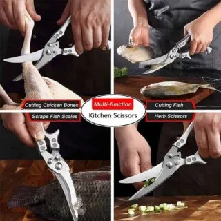Ciseaux de cuisine multifonctions en acier inoxydable pour couper la viande, le poisson, les herbes, et pour écailler. Outils pratiques pour la cuisine, alliant efficacité et durabilité.