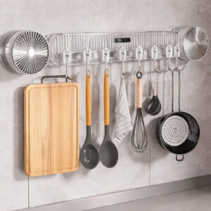Support mural pour ustensiles de cuisine avec crochets amovibles