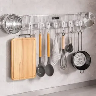 Support mural pour ustensiles de cuisine avec crochets amovibles