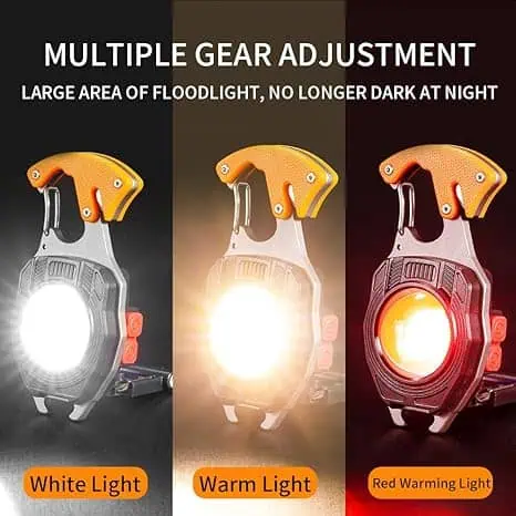 Lampe de poche COB avec 7 modes d’éclairage, idéale pour camping, randonnée et activités extérieures.