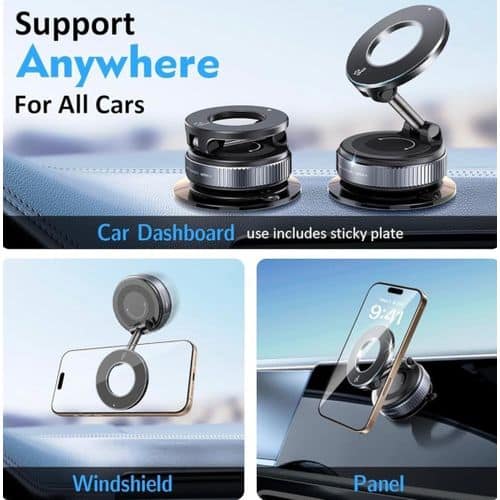 Support Téléphone Magnétique Rotatif avec Ventouse