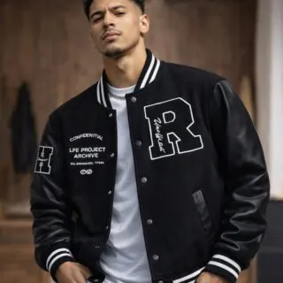 Veste Varsity Homme Noir Total – Style Américain Streetwear 🔥