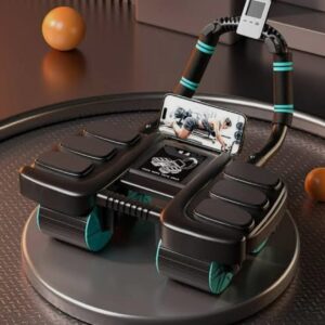 Roue abdominale 4 roues avec tapis pour entraînement du gainage et renforcement du corps entier. Idéal pour tonifier les abdominaux, améliorer la stabilité et la posture.