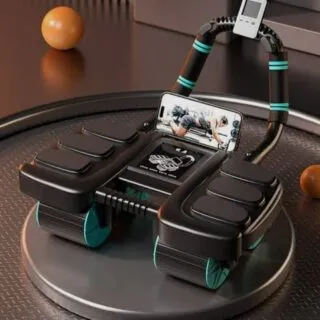 Roue abdominale 4 roues avec tapis pour entraînement du gainage et renforcement du corps entier. Idéal pour tonifier les abdominaux, améliorer la stabilité et la posture.