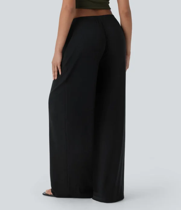Pantalon baggy femme noir fluide ample avec cordon et poches