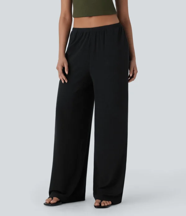 Pantalon baggy femme noir fluide ample avec cordon et poches